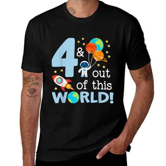 4 & Out Of This World Funny 4th Birthday Gifts Four Year Old  Stretchy T-Shirt