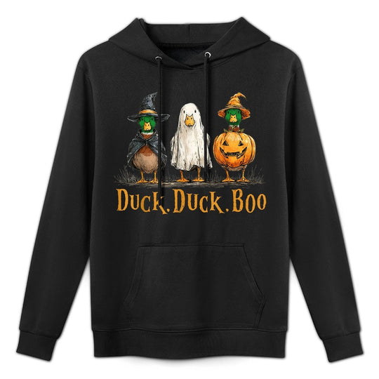 Duck Duck Boo Funny Duck Goose Witch Pumpkin Halloween Layering Staple Hoodie
