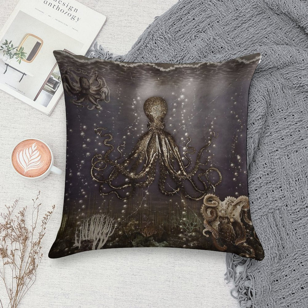 Octopus' Lair - Old Photo Soft Decorative Cover Throw Pillow