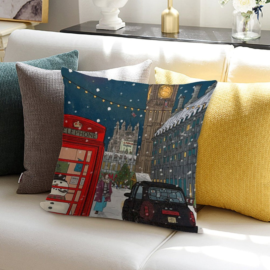 London Christmas Night Cityscape Art Soft Anti-Pilling Throw Pillow