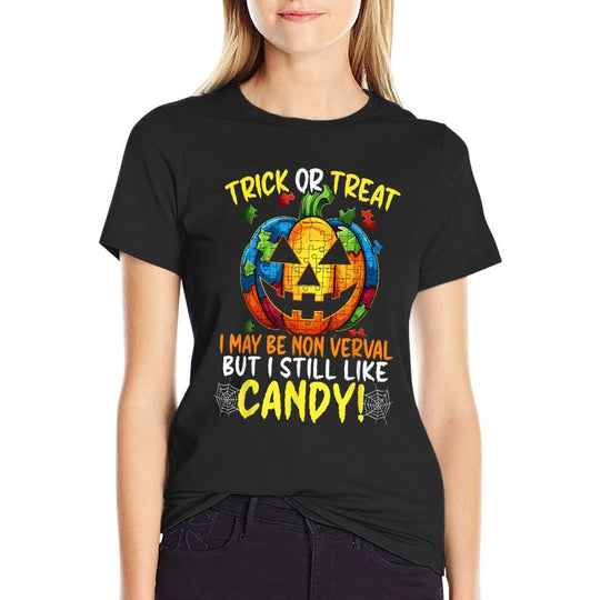Autism Halloween Puzzle Trick Or Treat Autism Awareness  Cotton T-Shirt