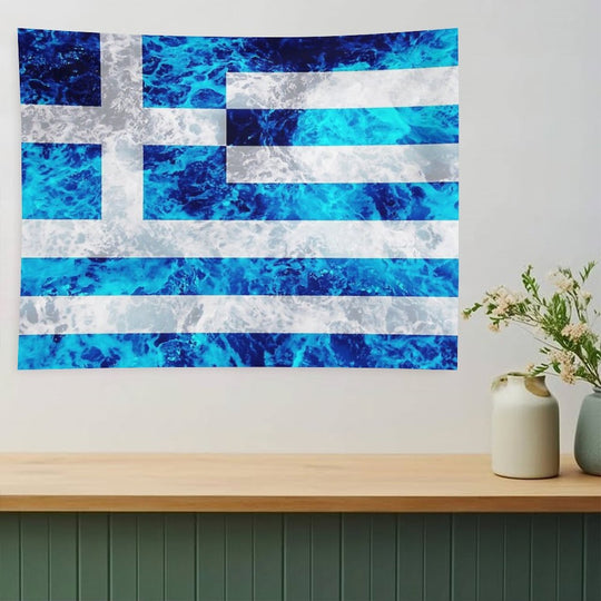 Flag of Greece - Ocean Waves Navy Naval Nautical Sailor Sea Cool Flags Tapestry