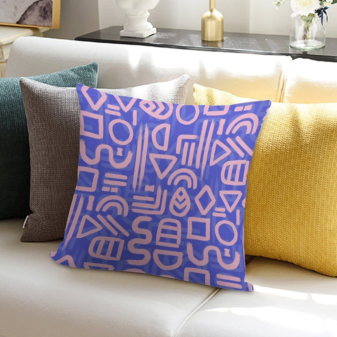 Shapes And Glyphs - Bold Brushstroke Abstract in Pink And Blue Soft Short Plush Fabric Throw Pillow