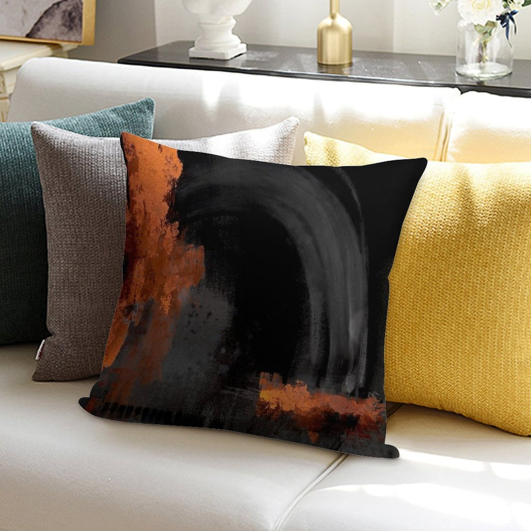 Black Orange Abstract Soft Skin-Friendly Throw Pillow