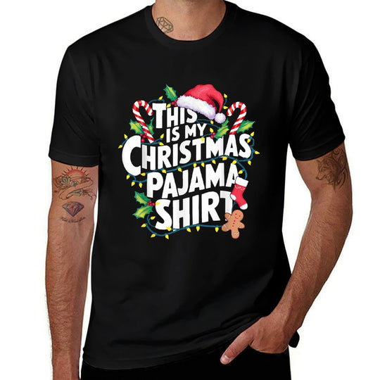 This Is My Christmas Pajama Santa Hat Matching Family Xmas  Quick-drying T-Shirt