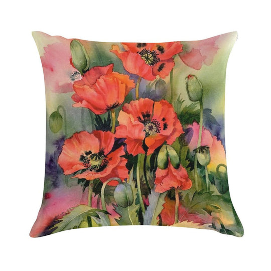 Oriental Poppies Soft High-Density Material Throw Pillow