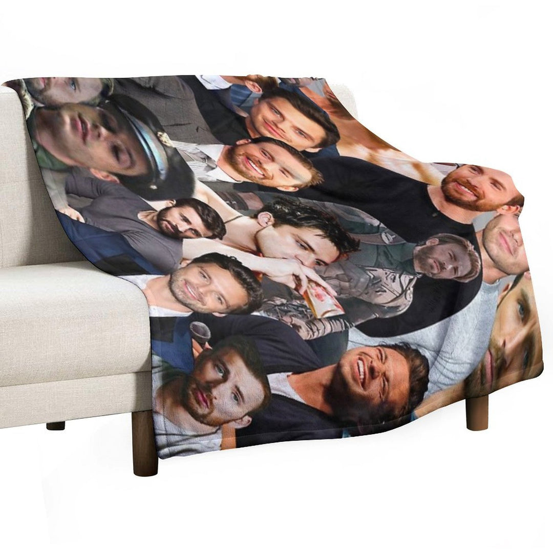 Chris Evans And Sebastian Stan Collage Merch Wrinkle-free Throw Blanket