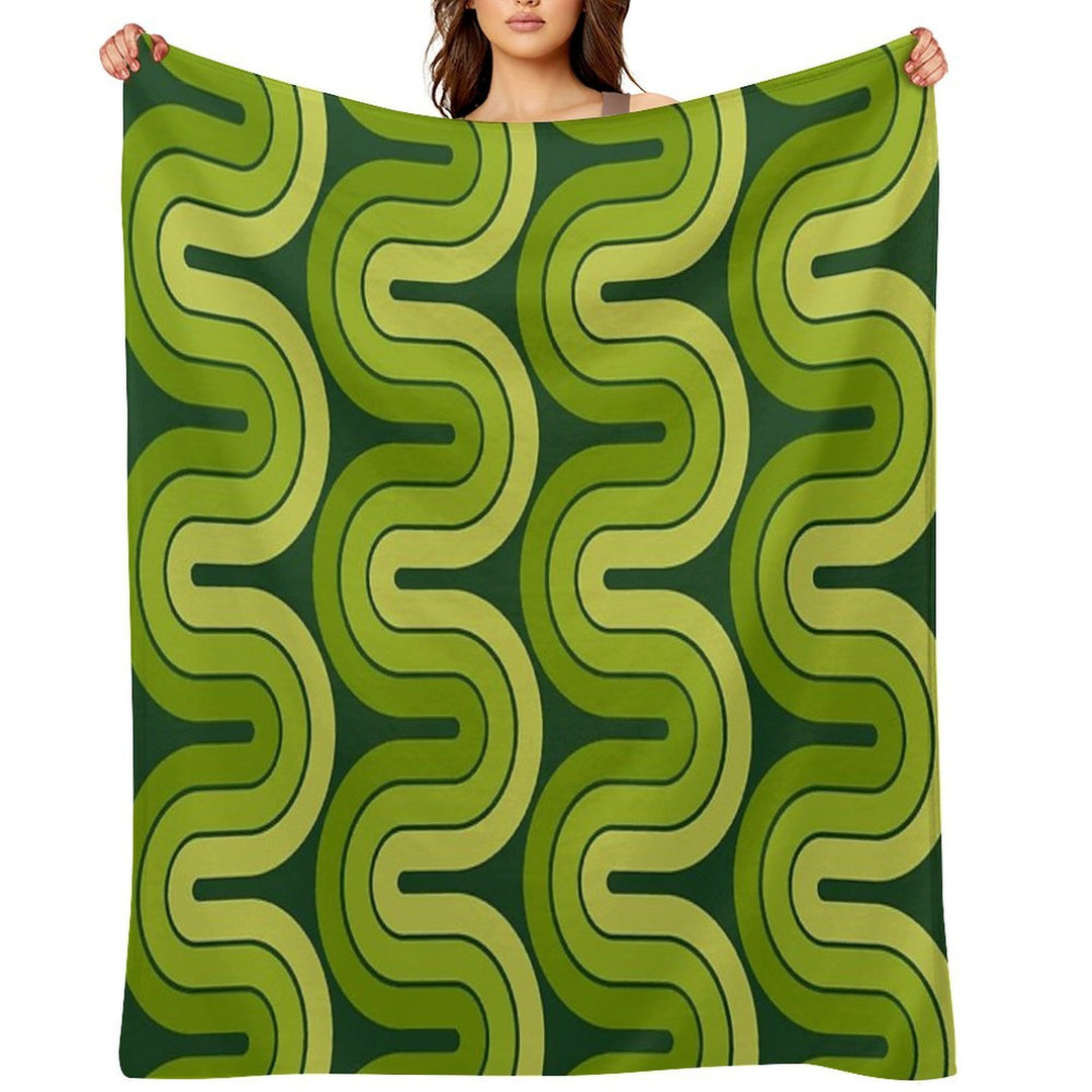 Retro Geometric Gradated Design Avocado Green Compact Throw Blanket