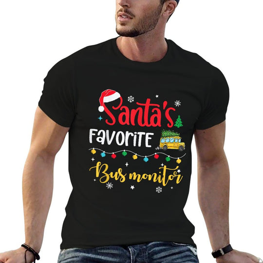 Kids Boys Girls Xmas Santas Favorite Bus Monitor Christmas  High-quality Stitching T-Shirt