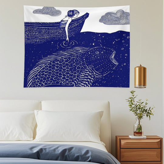 The Blue Shimmering Sea Lights Tapestry