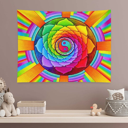 Healing Lotus Rainbow Yin Yang Psychedelic Mandala Tapestry