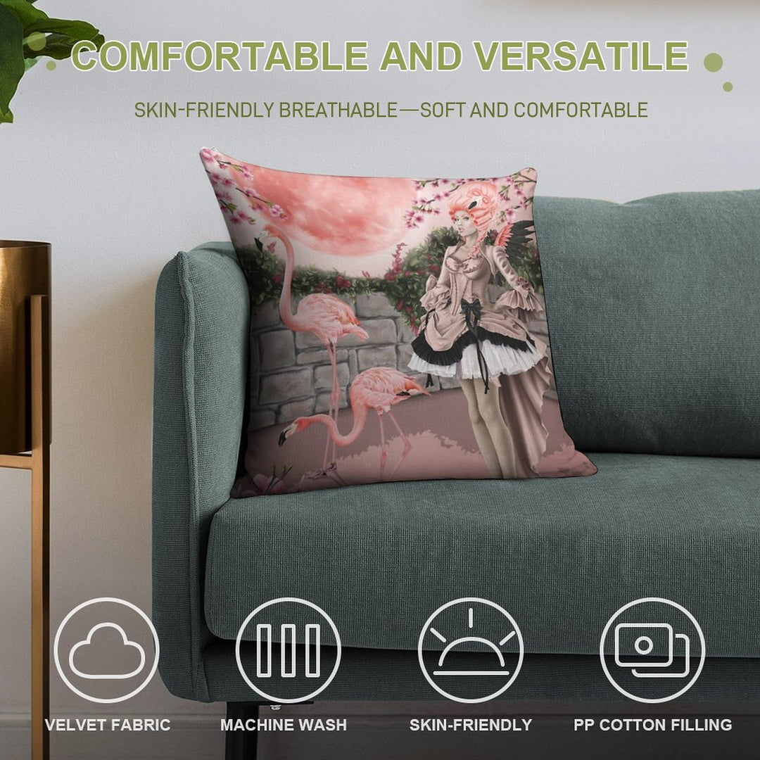 Flamingo Fairy - Pink Moon Soft Skin-Friendly Throw Pillow