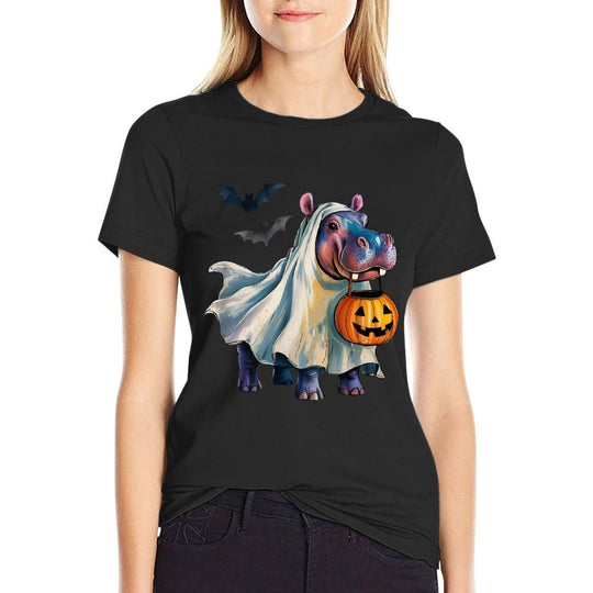 Cute Hippo Halloween Pumpkin Hippopotamus Costume Girls  Soft T-Shirt