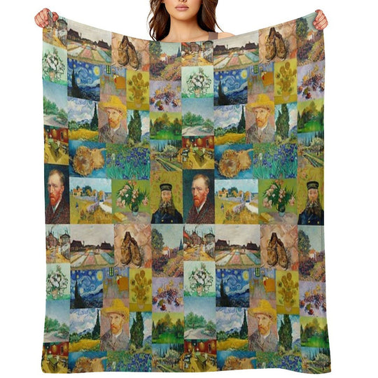 Van Gogh Collage Plush Throw Blanket
