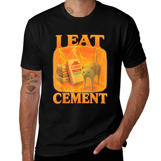 I Eat Cement Cat Design with Cement Bags Funny Cat Meme  Easy-care T-Shirt