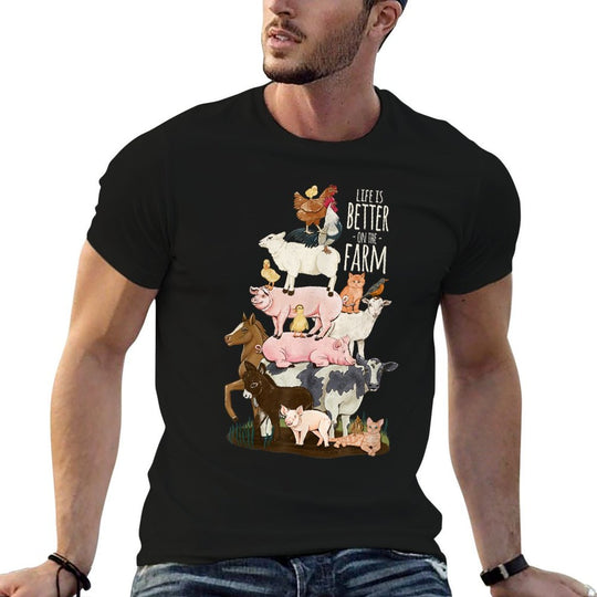 Life Is Better on The Farm, Cute Animals, Country Farm Girl  Fade-proof Color T-Shirt
