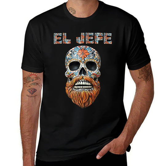 El Jefe Skull Mexican Boss Spanish Dia De Los Muertos  Trendy Pattern T-Shirt