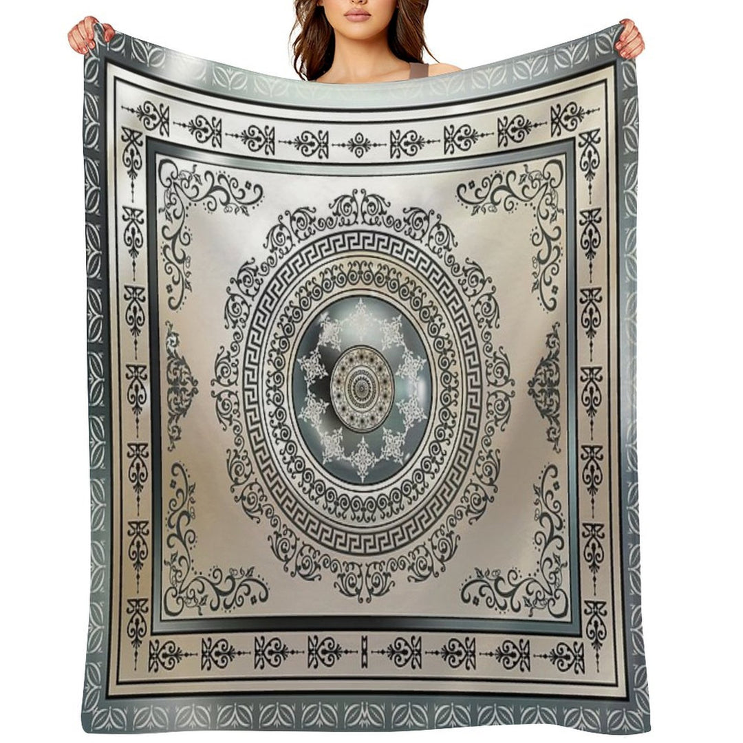 Ornate Greek Key Meander Green And Cream Medallion Machine-washable Throw Blanket