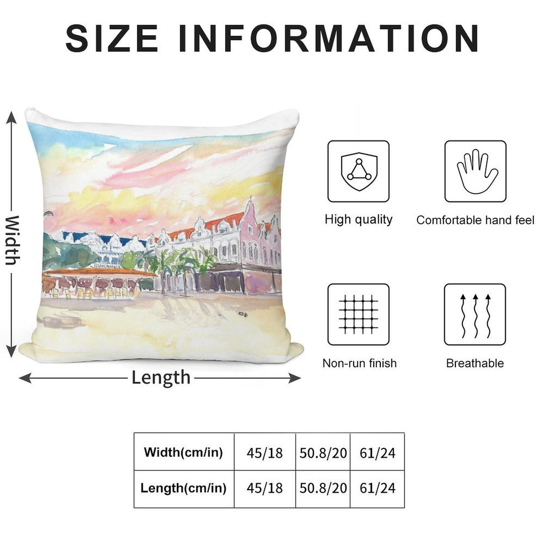 Oranjestad Aruba Caribbean Flair with Plaza  Daniel Leo Soft Anti-Pilling Throw Pillow