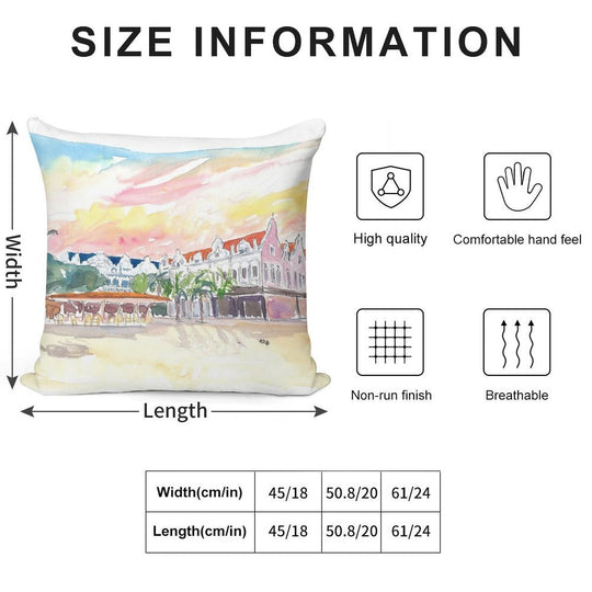 Oranjestad Aruba Caribbean Flair with Plaza  Daniel Leo Soft Anti-Pilling Throw Pillow
