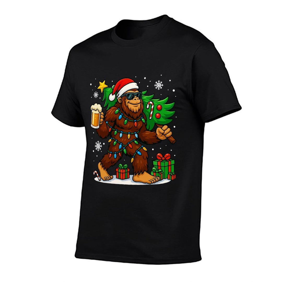 Funny Bigfoot Santa Christmas Tree Drink Beer Xmas Sasquatch Comfortable T-Shirt