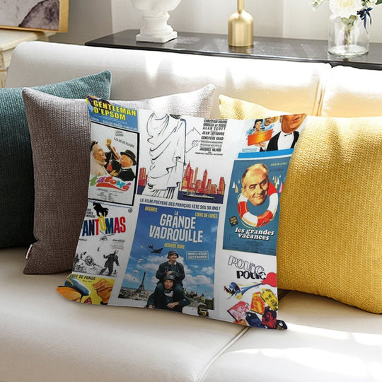 Louis De Funes Movie Poster Compilation Soft Style Accent Throw Pillow