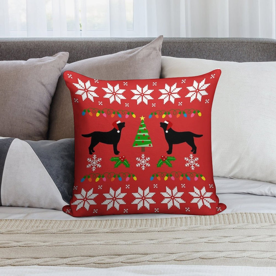 Black Labrador Happy Christmas Sweater Pattern Soft Hidden Zipper Throw Pillow