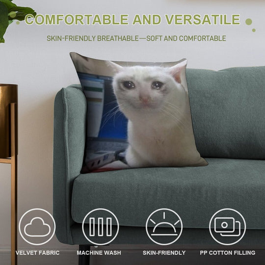 Crying Cat Meme Soft Skin-Friendly Throw Pillow