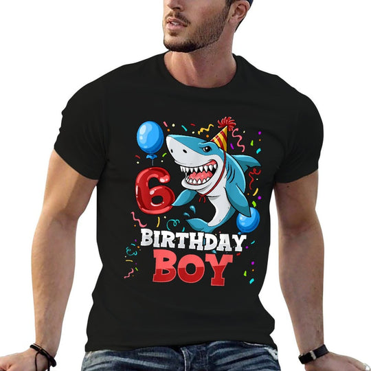 Shark 6th Birthday Boy  Rolled Sleeves T-Shirt