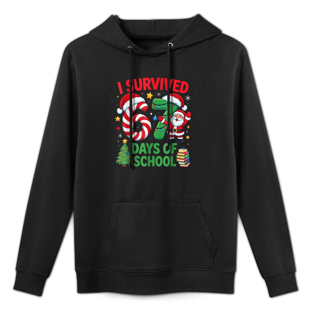 I Survived 67 Days of School Christmas Candy Cane Six Seven Relaxed Fit Hoodie