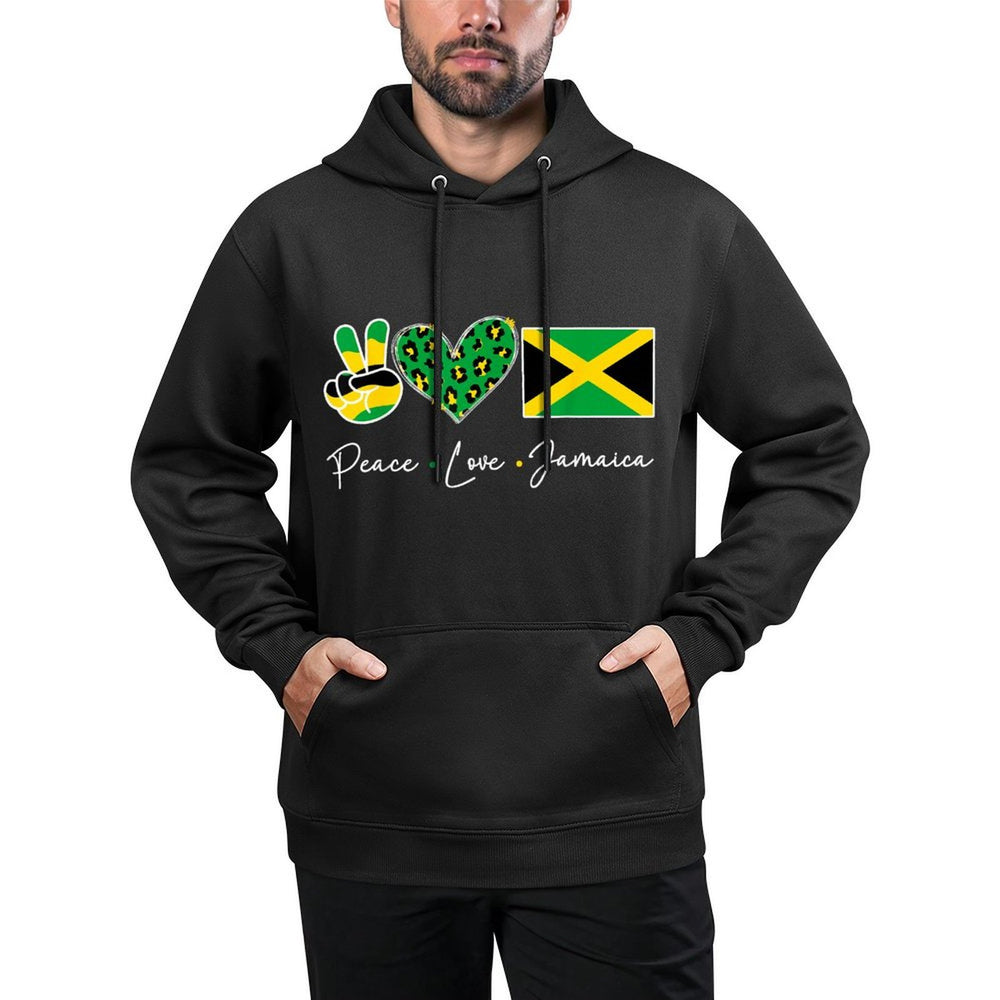 Peace Love Jamaica Jamaican Men Women Kids Jamaica Kangaroo Pocket Hoodie