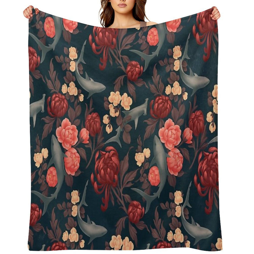 Botanical Shark (Red And Blue) Versatility Throw Blanket