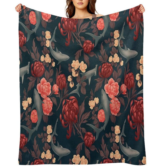 Botanical Shark (Red And Blue) Versatility Throw Blanket