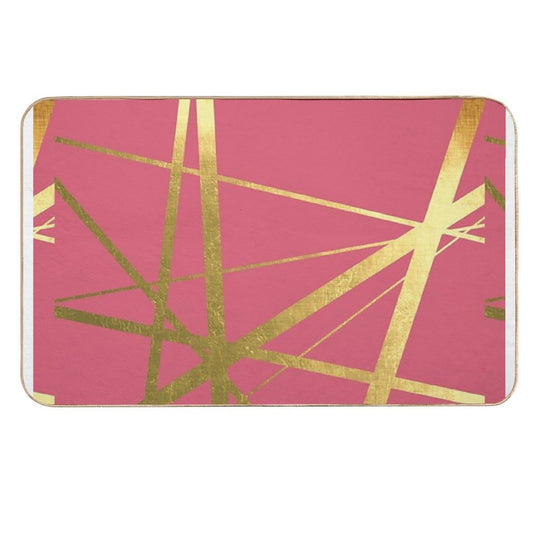 Bright Pink And Gold Geometric Luxe  Fade-Resistant Bath Mat