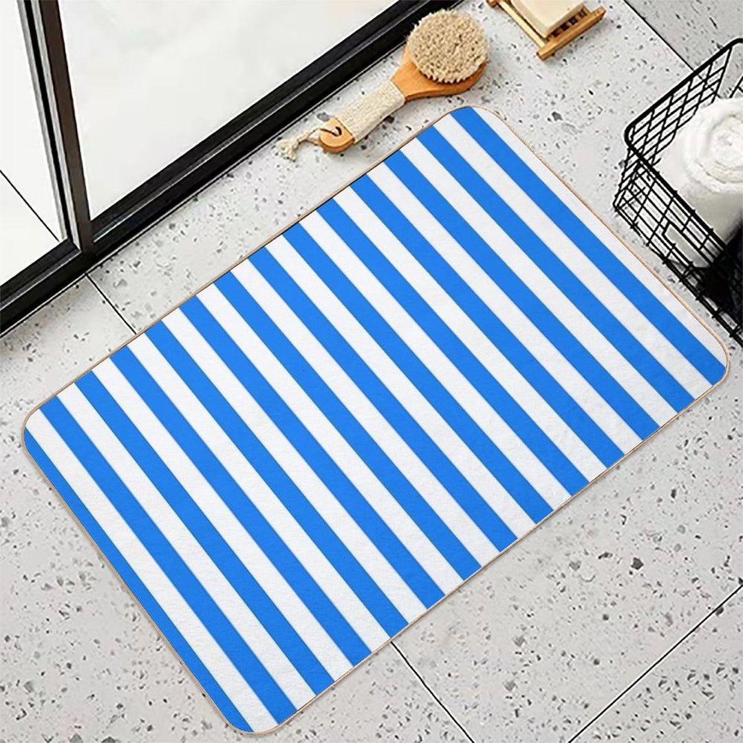 Vertical Blue And White Striped  Toxin-Free Bath Mat