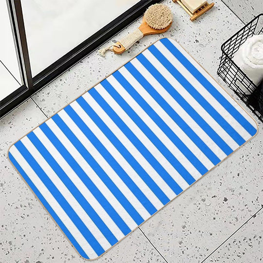 Vertical Blue And White Striped  Toxin-Free Bath Mat