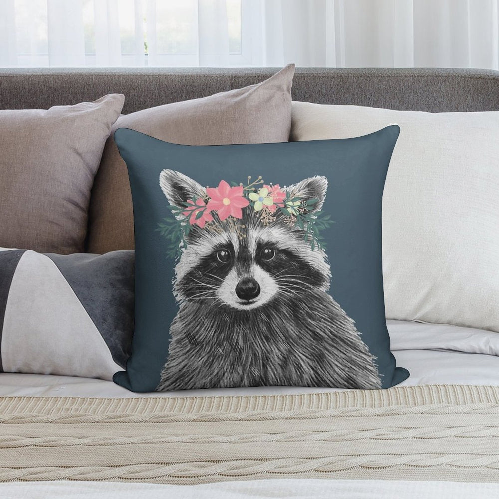 Raccoon Floral Crown Flowers Funny Cute Animal Raccoon Gift Soft Ultra-Soft Texture Throw Pillow