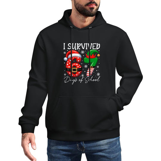 I Survived 67 Day of School Funny 67 Xmas Santa Elf Hat Meme All-Day Comfort Hoodie