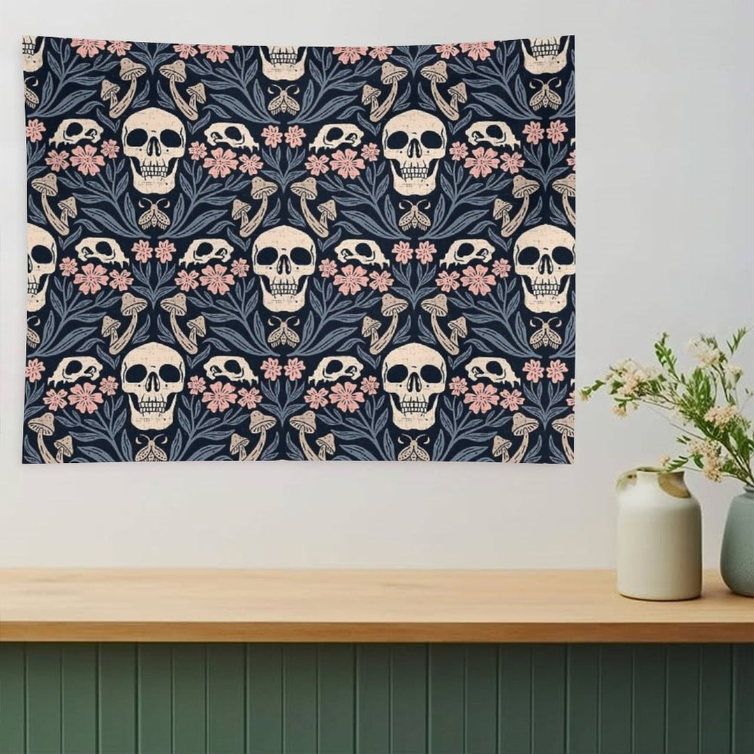 Dark Botanical Skulls – Dark Academia – Enchanted Forest Tapestry