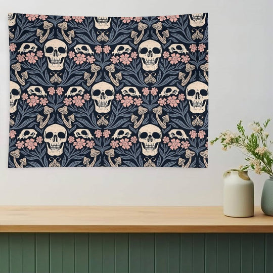 Dark Botanical Skulls – Dark Academia – Enchanted Forest Tapestry