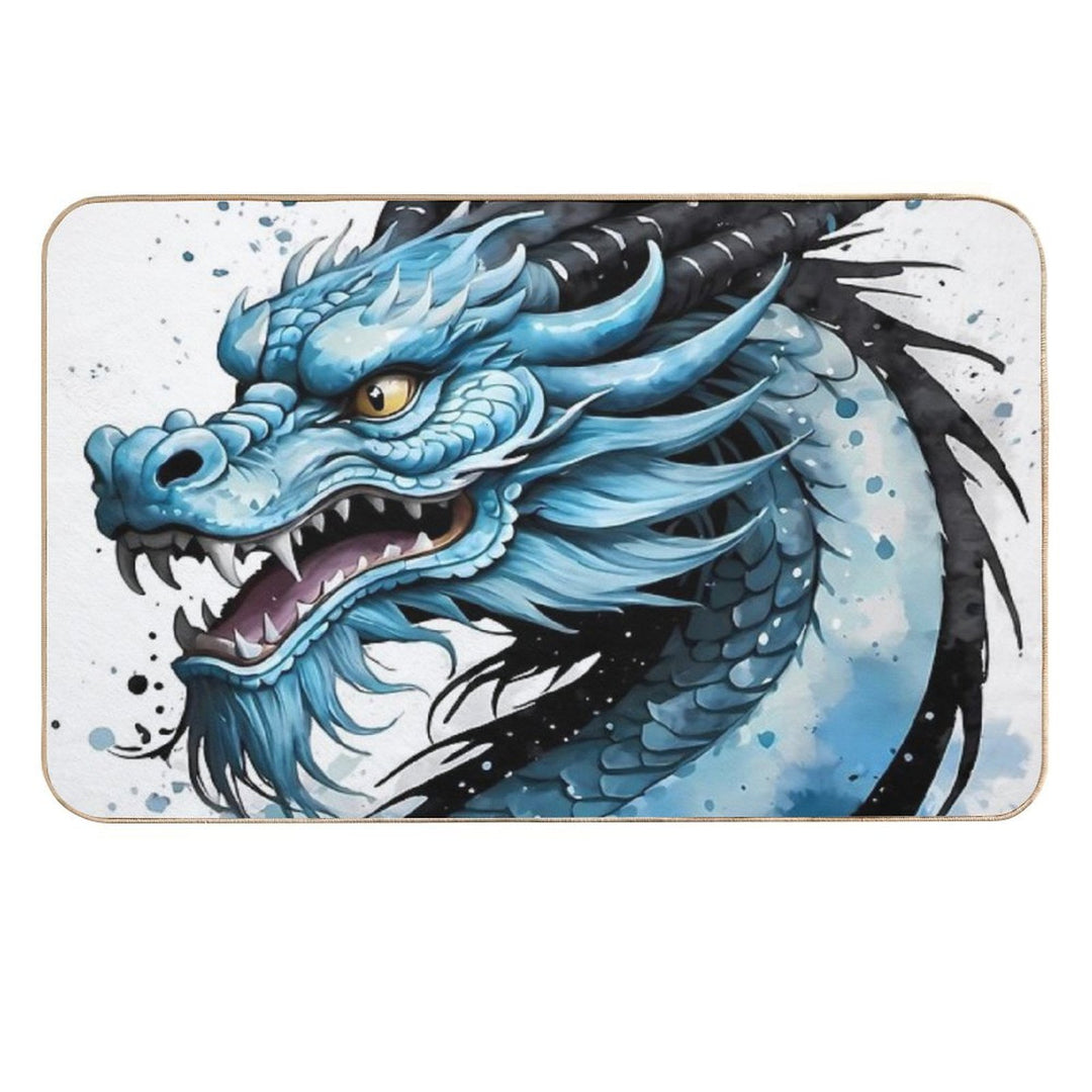 Chinese Watercolor Blue Dragon #1  Non-Slip Bath Mat