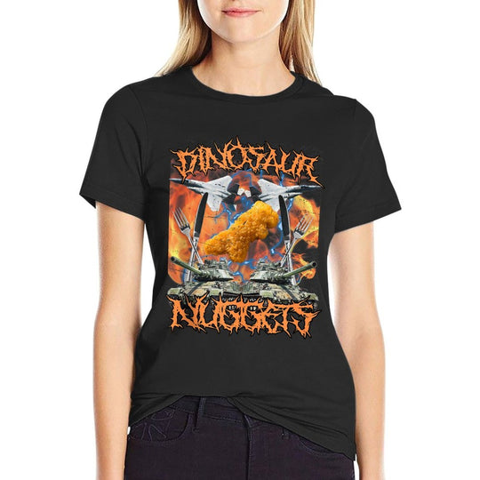 Funny Dinosaur Chicken Nugget Bootleg Hardcore Flames Meme  Soft T-Shirt