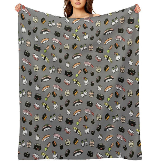 Kawaii Sushi Party Machine-washable Throw Blanket