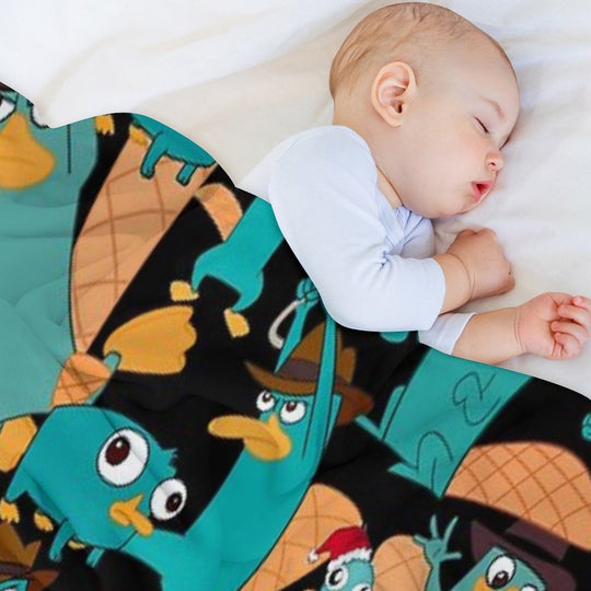 Perry The Platypus Phineas And Ferb Collage Pattern Design - Black Background Compact Throw Blanket