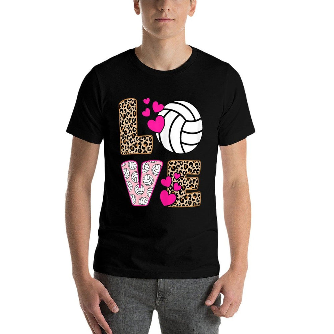 Cute Love Volleyball Leopard Print Women Girls Volleyball  Durable T-Shirt