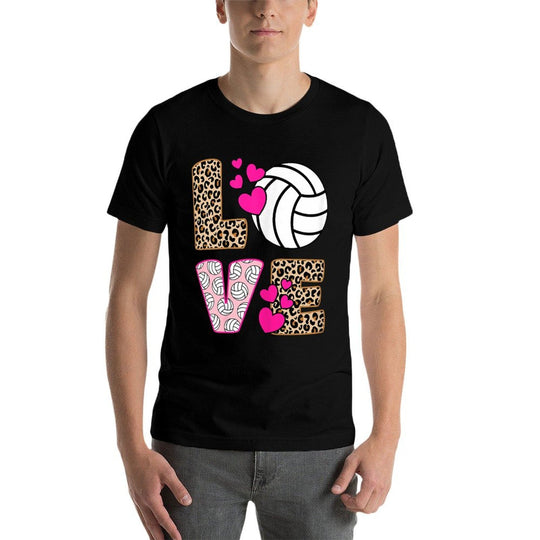 Cute Love Volleyball Leopard Print Women Girls Volleyball  Durable T-Shirt