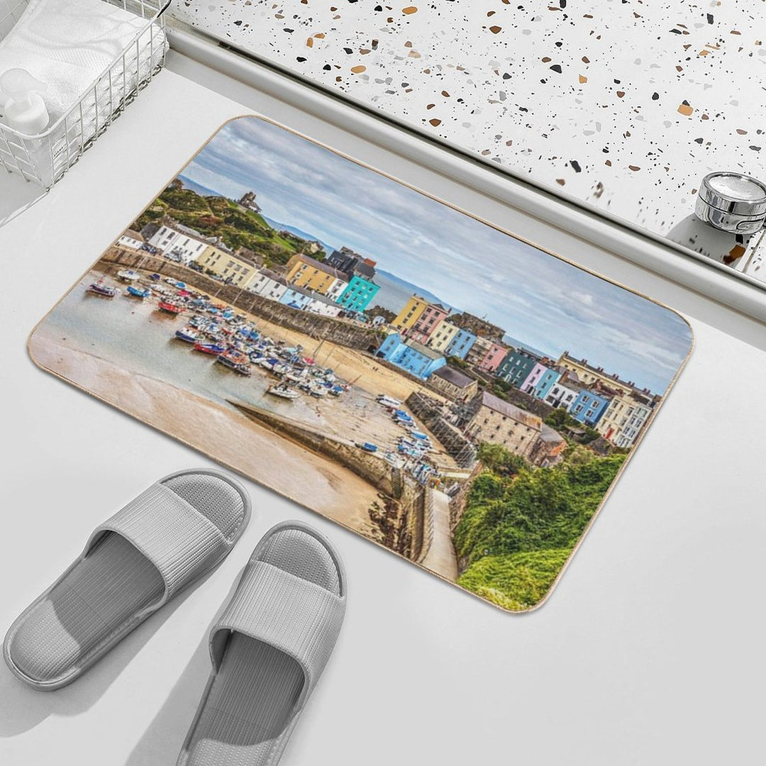 Tenby Harbour Boats And Town Houses  Anti-Trip Bath Mat