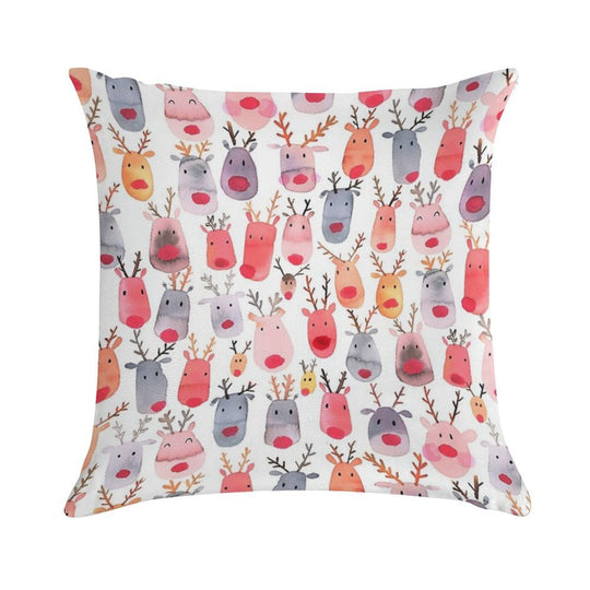 Reindeers - Animal Cuteness - Winter Watercolor Pattern - Rudolph Soft Bedroom Essential Throw Pillow