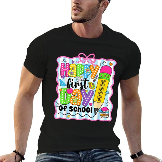 Happy First Day Of School Pencil Teacher Kids Back To School  Tagless Design T-Shirt