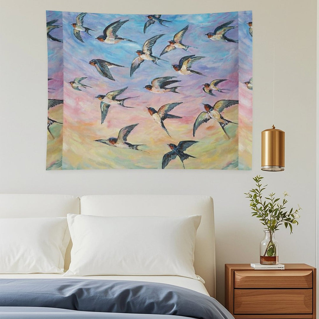 Barn Swallows Acrylic Painting Tapestry